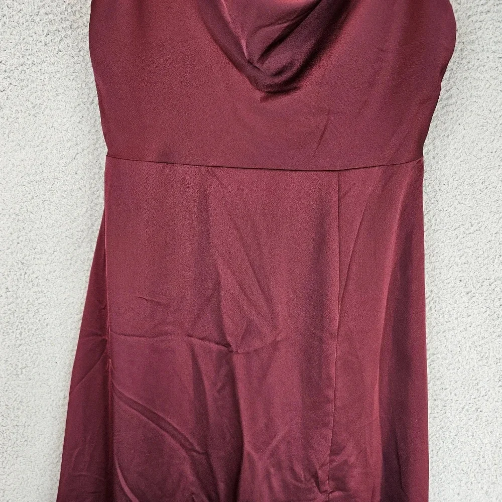 Hayley Paige Maxi Dress Womens Sz 12 Maroon Spagetti Straps Cowl Neck Front Slit